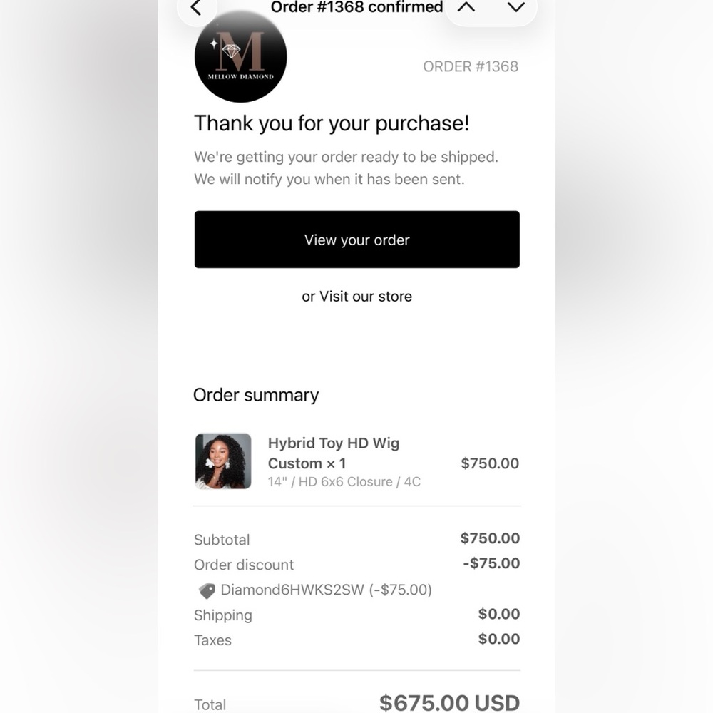 Mellow Diamond Hybrid Toy HD Wig